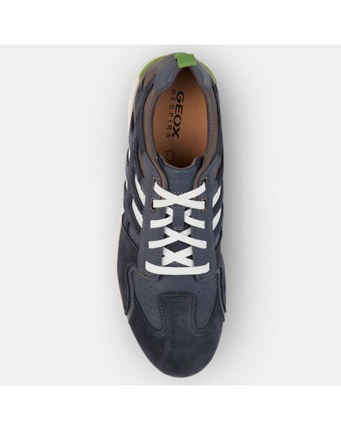 Sneakers en Velours de Cuir & Cuir Snake marine/taupe