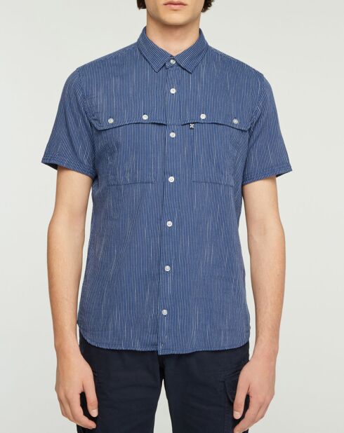 Chemise slim Carayo fines rayures bleu foncé