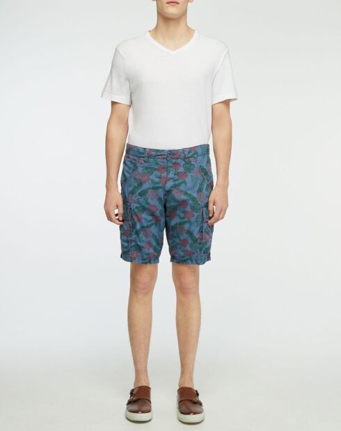 Popplin regular cargoshort met vintage blauw/groene print