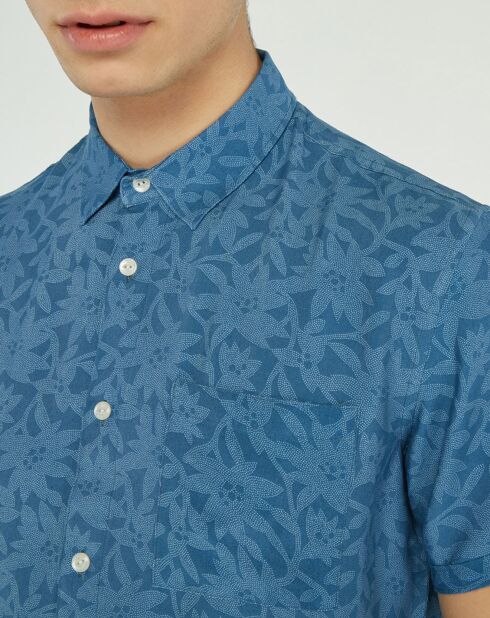 Slim overhemd van Cermid met blauwe bloemenprint