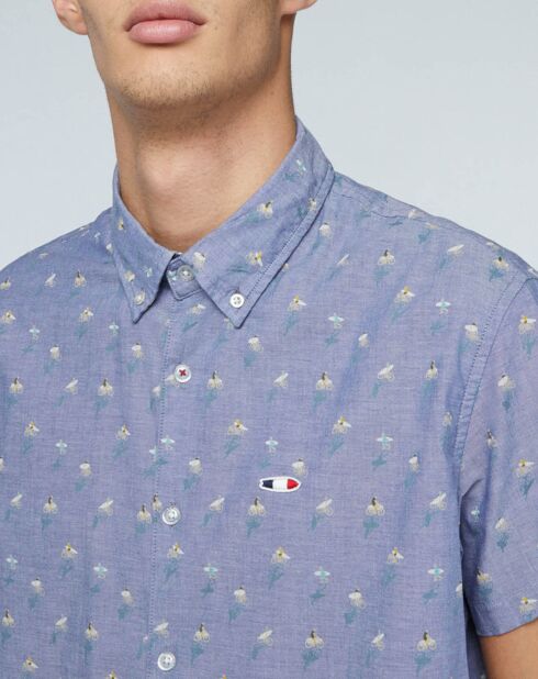 Chemise droite Churchill imprimée vélo bleu grisé