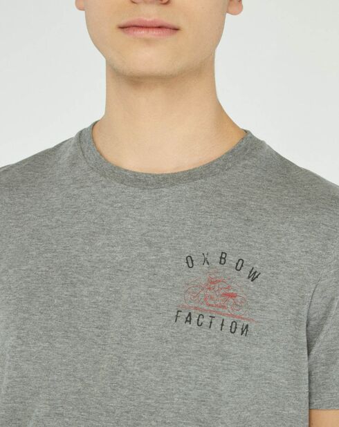 Terricgraues meliertes T-Shirt mit Motorraddruck auf der Brust