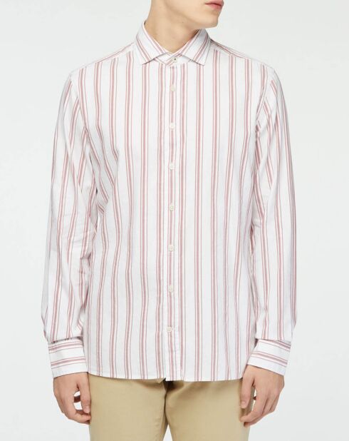 Chemise Slim Fit en Coton & Lin Washed à rayures écru/bordeaux