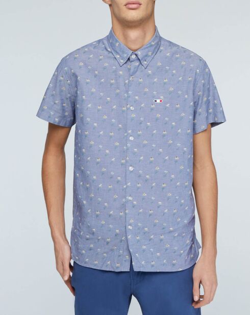 Chemise droite Churchill imprimée vélo bleu grisé