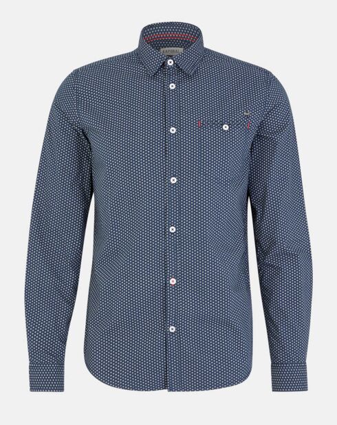 Caty overhemd met normale pasvorm en micromarineblauwe patronen