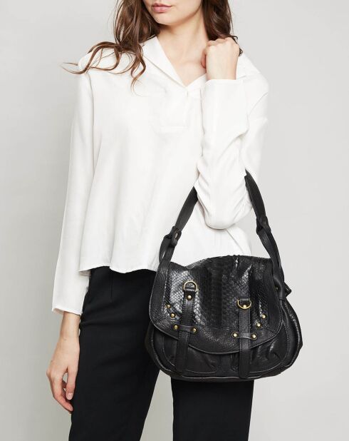 Sac épaule en Cuir d'Agneau & Python Mini Jamily noir - 25x22x7 cm