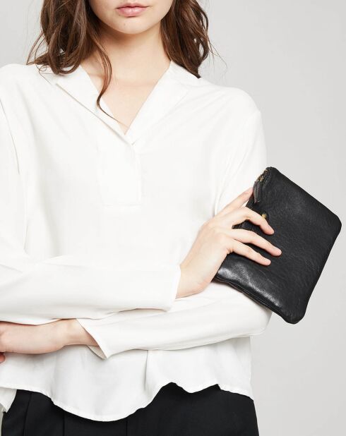 Pochette en Cuir d'Agneau Zoe noire - 20x14x3 cm