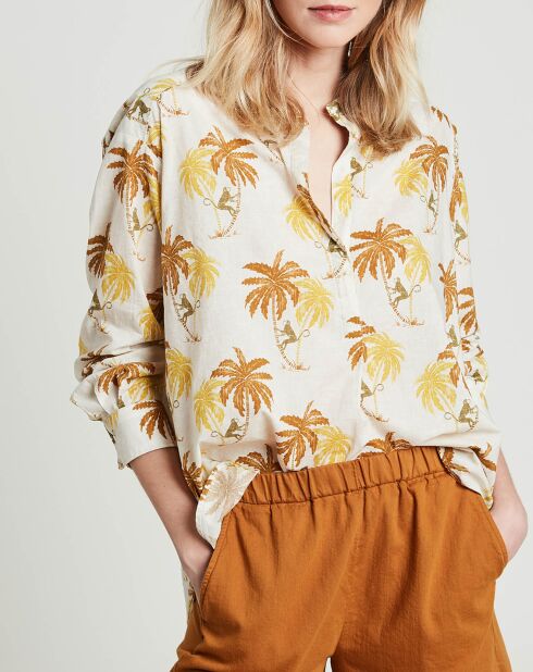 Blouse Cabane imprimée marron/jaune