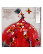 Peinture Femme avec papillons multicolore - 100x100 cm