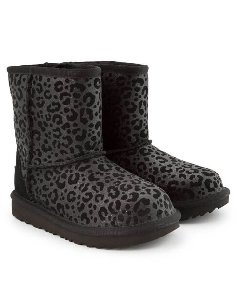 Boots fourrées Laine en Velours de Cuir Classic II Glitter Léopard noires