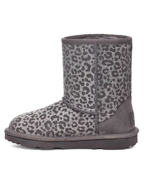 Boots fourrées Laine en Velours de Cuir Classic II Glitter Léopard grises