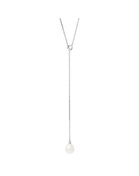 Collier Lasso Or Blanc Perle d'Eau Douce poire blanc naturel