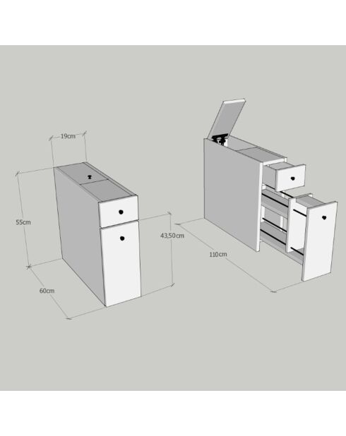 Meuble de cabinet Calencia  anthracite - 19x55x60 cm