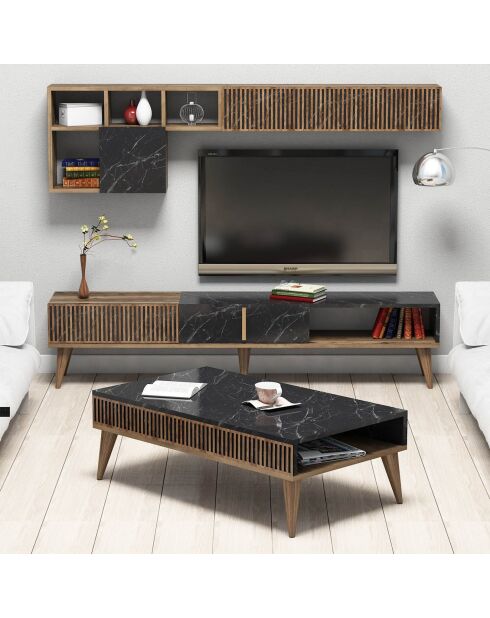 Set mobilier de salon Milan  noyer/noir - 180x40x35 cm