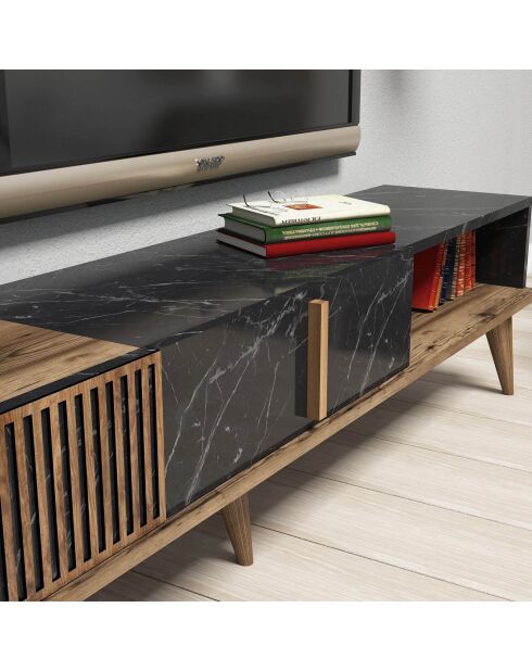 Set mobilier de salon Milan  noyer/noir - 180x40x35 cm