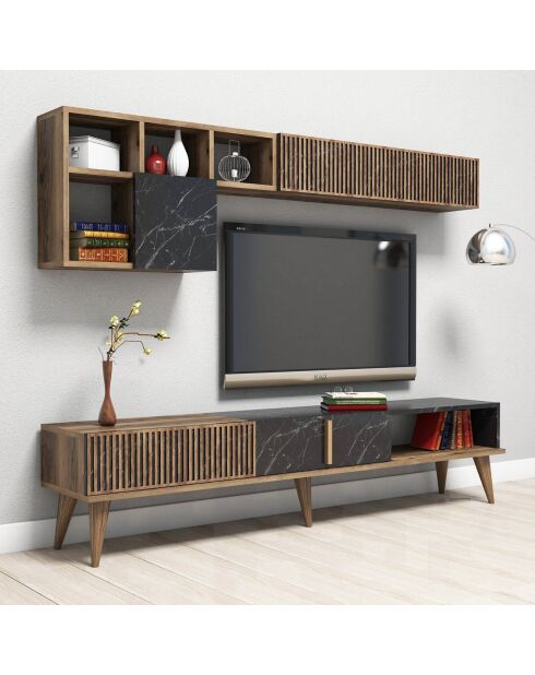 Set mobilier de salon Milan  noyer/noir - 180x40x35 cm