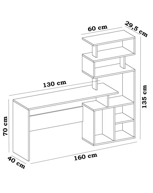 Bureau avec étagère Next  blanc - 160x135x40 cm