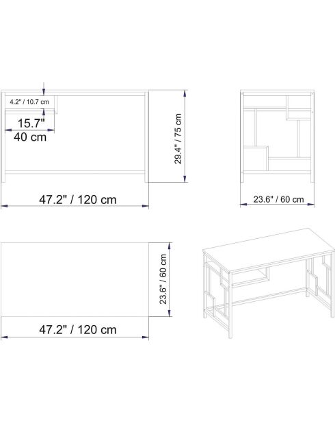 Bureau Victory  doré/blanc - 120x60x75 cm
