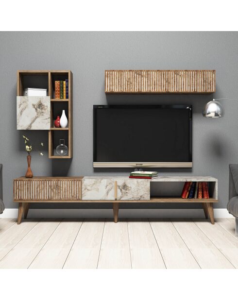 Meuble TV avec étagère Milan  noyer/blanc - 180x40x35 cm