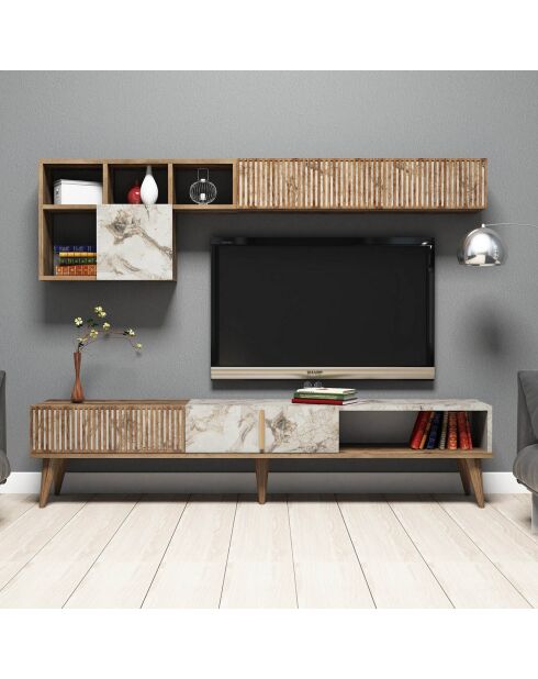 Meuble TV avec étagère Milan  noyer/blanc - 180x40x35 cm
