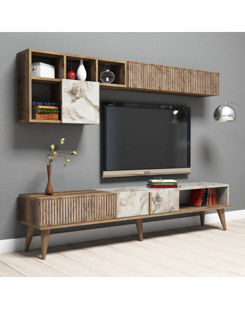Meuble TV avec étagère Milan  noyer/blanc - 180x40x35 cm
