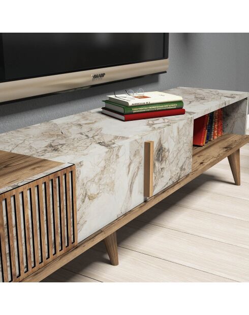 Meuble TV avec étagère Milan  noyer/blanc - 180x40x35 cm