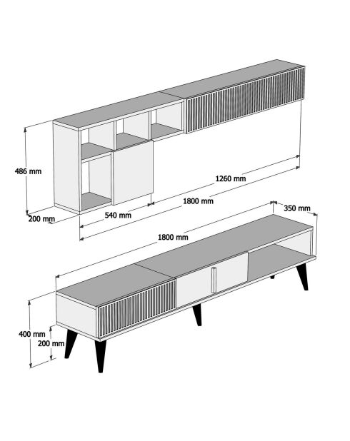 Meuble TV avec étagère Milan  noyer/blanc - 180x40x35 cm