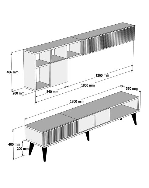 Meuble TV avec étagère Milan  noyer/noir - 180x40x35 cm