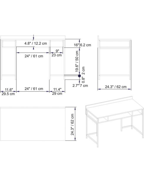 Bureau Tumata  doré/blanc - 119.5x62x75.2 cm