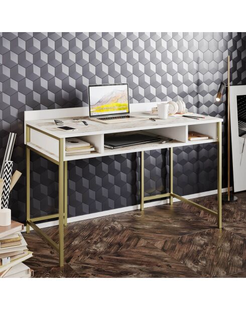 Bureau Tumata  doré/blanc - 119.5x62x75.2 cm