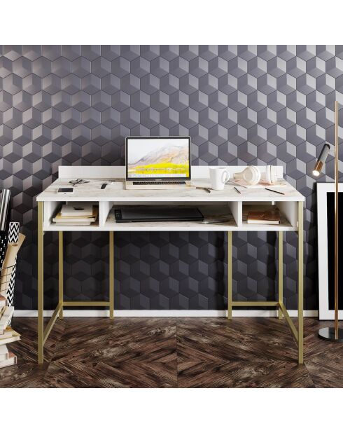 Bureau Tumata  doré/blanc - 119.5x62x75.2 cm