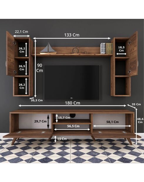 Tv-meubel met plank M27 walnoot - 180x48,6x35 cm