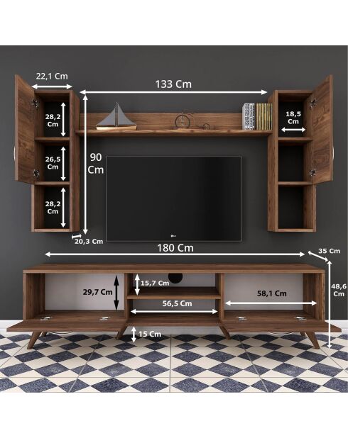 Meuble TV avec étagère M27  noyer - 180x48.6x35 cm