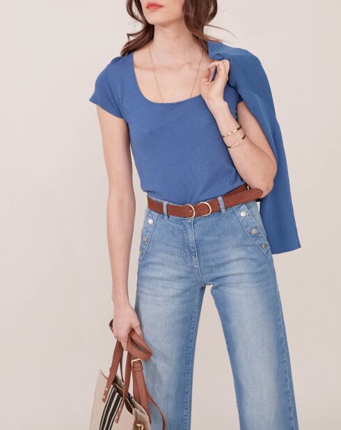 Pull Annie manches courtes en maille denim moyen