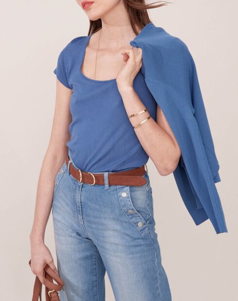 Pull Annie manches courtes en maille denim moyen
