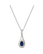 Pendentif Blue Tear Diamant 0.05 ct & Saphir 0.57 ct or blanc