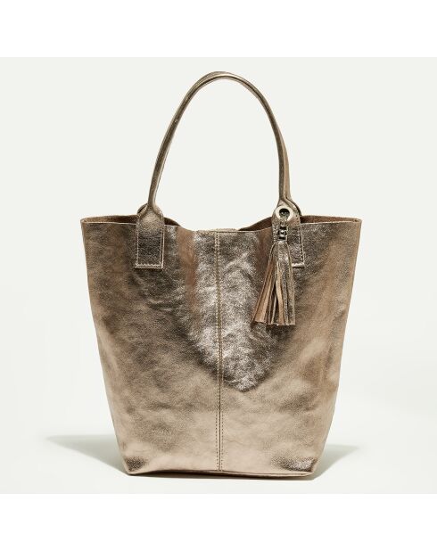 Rosegouden leren draagtas Yana - 37x25x35 cm