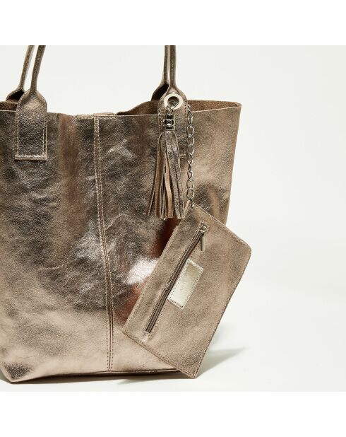 Rosegouden leren draagtas Yana - 37x25x35 cm