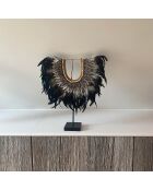 Collier Noir en Plumes et Coquillages Papua noir - 40x10x45 cm