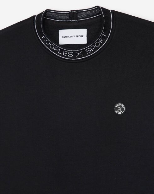Schwarzes Sweatshirt mit Jacquard-Kragen und Brustabzeichen
