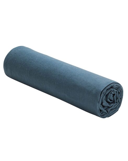 Drap housse 100% Lin lavé bleu