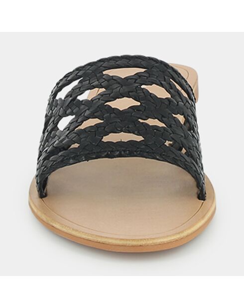 Opengewerkte leren muiltjes met zwart web