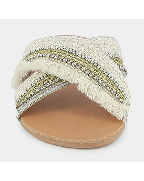 Mules en Textile et perles Jadore écrues