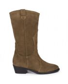 Bottes en Velours de Cuir Charlotte tabac