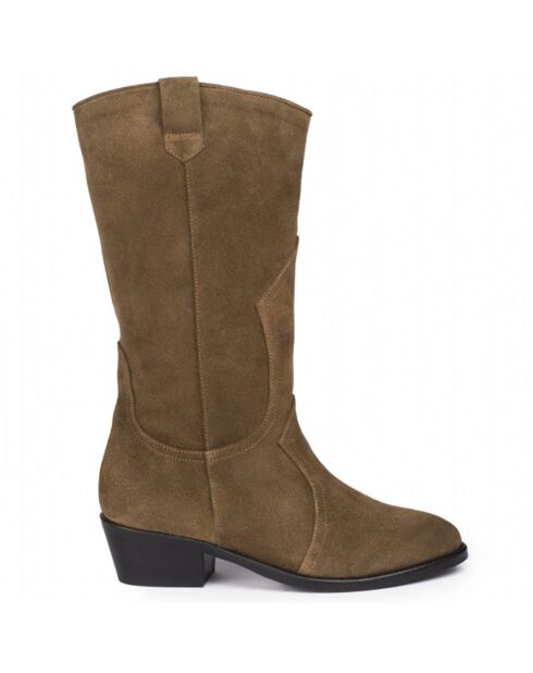 Bottes en Velours de Cuir Charlotte tabac