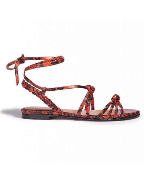 Sandali Ellie in pelle di pitone color corallo