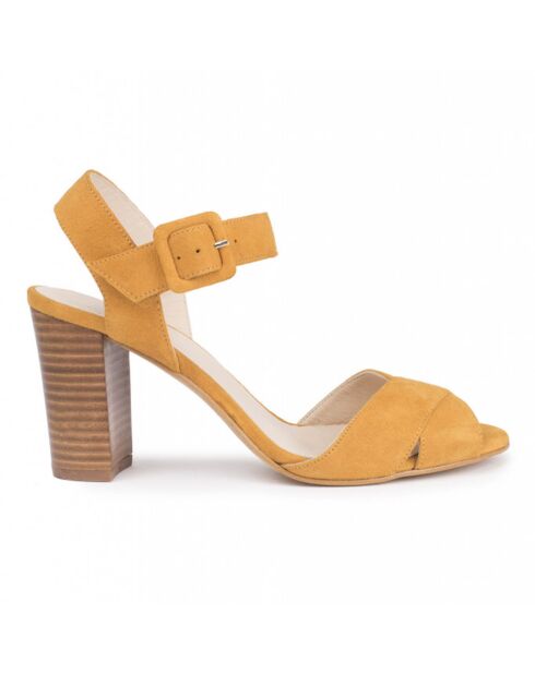 Sandales en Velours de Cuir Freddo jaunes - Talon 7 cm
