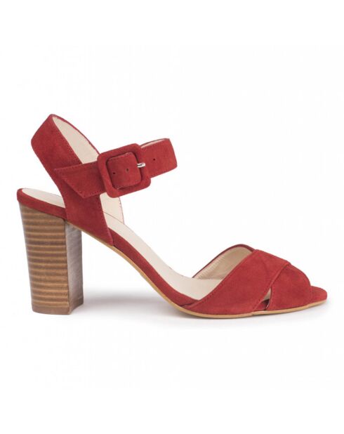 Sandales en Velours de Cuir Freddo rouges - Talon 7 cm