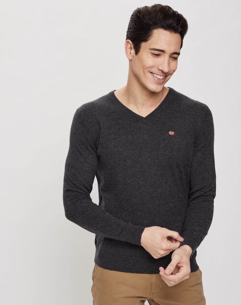 Pull 100% Laine Damavand col V gris foncé chiné