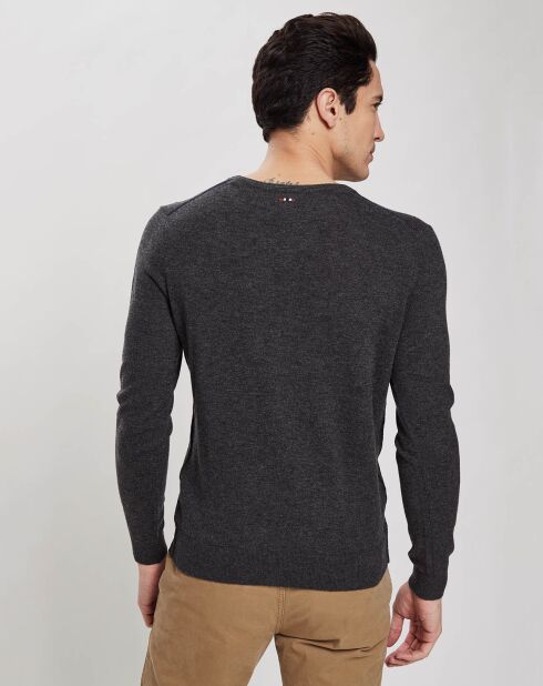 Pull 100% Laine Damavand col V gris foncé chiné